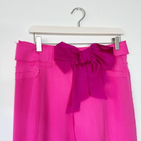 Rodarte Bright Pink Wool Silk Bow Front Straight Leg Trousers Size 6 - Picture 2 of 5